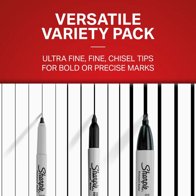 Alt view image 4 of 5 - Sharpie Permanent Markers, Multi-Tip Pack, Fine/Ultra Fine/Chisel Tip, Black, 6 Count