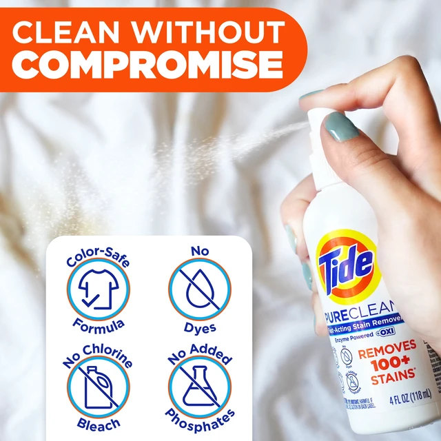 Alt view image 5 of 6 - Tide PureClean Stain Remover, Enzyme Powered, with OXI, Fast-Acting and Color-Safe Formula, 4fl oz