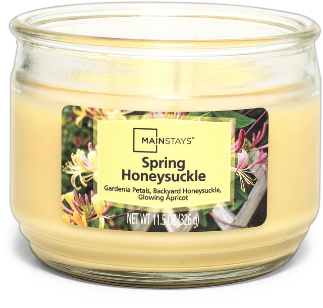 Main image of Mainstays 3-Wick Glass Jar Candle, Spring Honeysuckle Scented, 11.5 oz