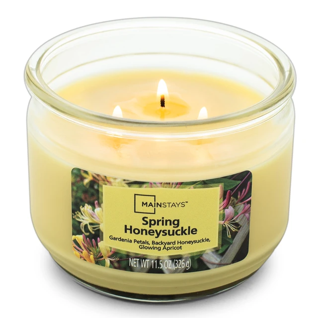 Alt view image 4 of 6 - Mainstays 3-Wick Glass Jar Candle, Spring Honeysuckle Scented, 11.5 oz