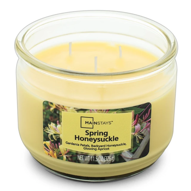 Alt view image 5 of 6 - Mainstays 3-Wick Glass Jar Candle, Spring Honeysuckle Scented, 11.5 oz