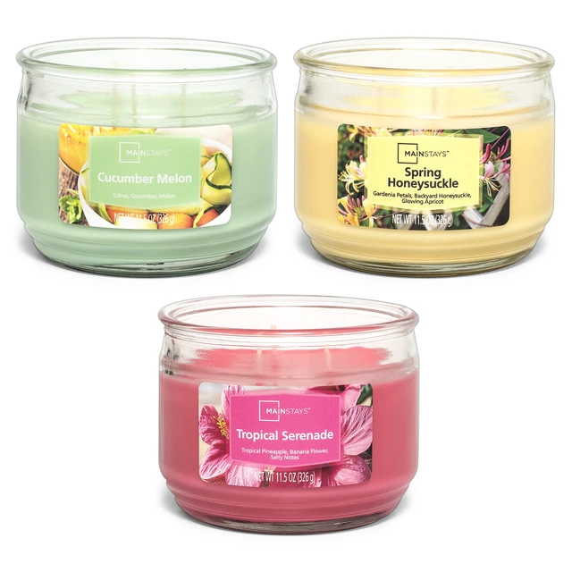 Alt view image 6 of 6 - Mainstays 3-Wick Glass Jar Candle, Spring Honeysuckle Scented, 11.5 oz
