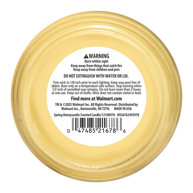 Alt view image 3 of 6 - Mainstays 3-Wick Glass Jar Candle, Spring Honeysuckle Scented, 11.5 oz