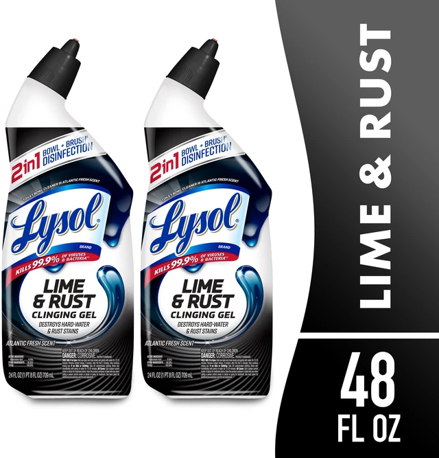 Main image of Lysol Toilet Bowl Cleaner Clinging Gel, Lime & Rust Remover, Disinfecting Bathroom Cleaner, Stain Remover, 24 fl oz (2 Pack)