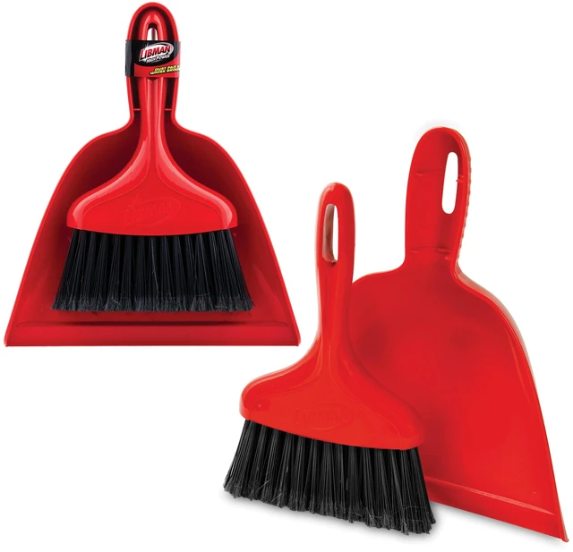 Main image of Libman Heavy Duty Whisk Broom Dustpan Combo with Red Handle and Black Fibers