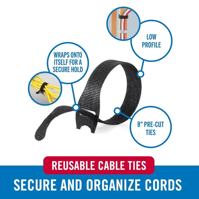Alt view image 3 of 5 - VELCRO Brand ONE-WRAP Ties 8in x 1/2in, Gray & Black, 50 Count