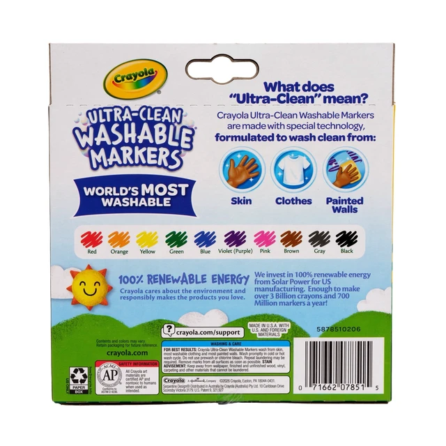 Alt view image 3 of 6 - Crayola Ultra-Clean Washable Broad Line Markers, 10 Count, Back to School Supplies, Classroom Essentials for Teachers, Gift, Ages 3+