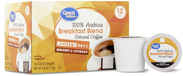 Main image of Great Value 100% Arabica Breakfast Blend Medium Roast Ground Coffee Pods, 12 Count
