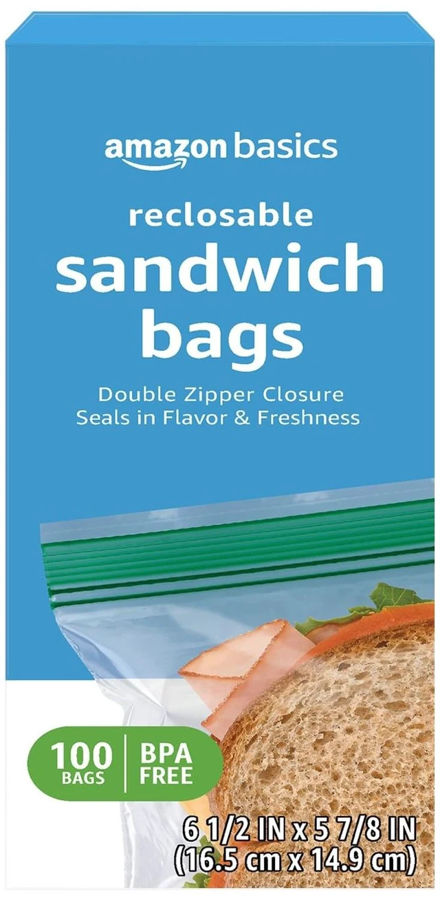 Main image of Amazon Basics Reclosable Double Zipper Sandwich Storage Bags, BPA Free, 100 Count
