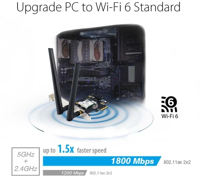 Alt view image 6 of 7 - ASUS PCE-AX1800 AX1800 PCIe WiFi 6 Bluetooth 5.2 Adapter, 2 External Antennas, 1800Mbps, WPA3, OFDMA and MU-MIMO