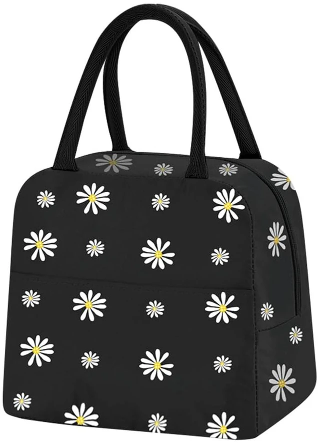 Main image of Reusable Insulated Lunch Bag With Daisy Pattern, Portable Thermal Small Cooler Tote for Women Men Adult, for Work and Any Occasion