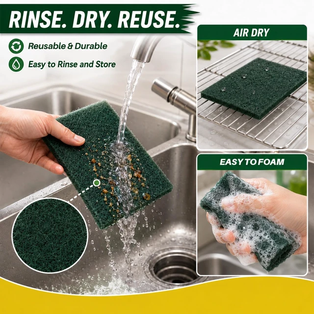 Alt view image 2 of 7 - MAQIHAN Heavy Duty Scouring Pad 10PCS Green Scrubbing Pads for Cleaning