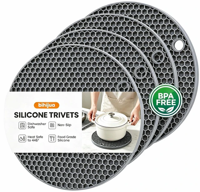 Main image of Food-Grade Silicone Trivets for Hot Dishes, BPA Free, 4-Pack