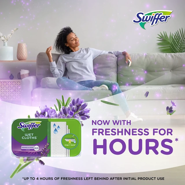 Alt view image 3 of 7 - Swiffer Sweep + Mop Wet Pads Refill, All Purpose Multi-Surface Floor Cleaning Cloths, Lavender, 24ct