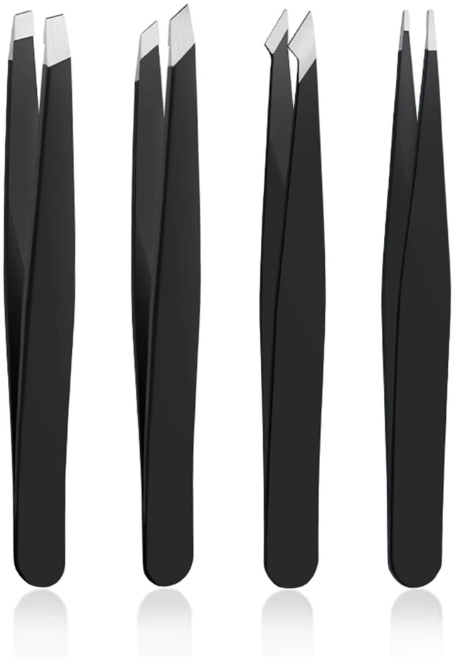 Main image of DTDNZKN 4-Piece Stainless Steel Tweezers Set, Black