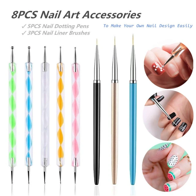 Alt view image 2 of 2 - 5PCS Dotting Pens with 3PCS Nail Painting Brushes, Nail Art Design Tools