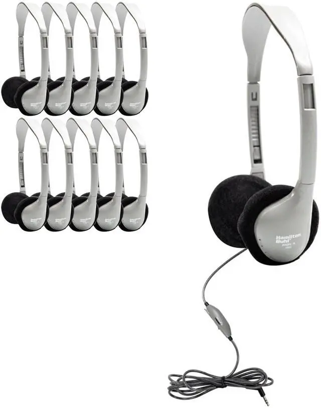 Main image of HA2V SchoolMate On-Ear Stereo Headphones 25-Pack Gray, In-Line Volume Control, Replaceable Foam Cushions, Adjustable Headband, 5 ft Chew-Resistant Dura-Cord, 3.5mm Plug