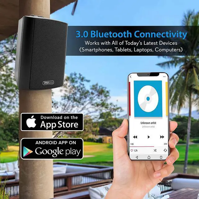 Alt view image 2 of 2 - 6.5-Inch Wall Mount Waterproof Bluetooth Speaker System Indoor/Outdoor Audio Pair with Built-in Digital Amplifier, Weather-Resistant Housing, High-Power Sound, Easy Installation (Black)