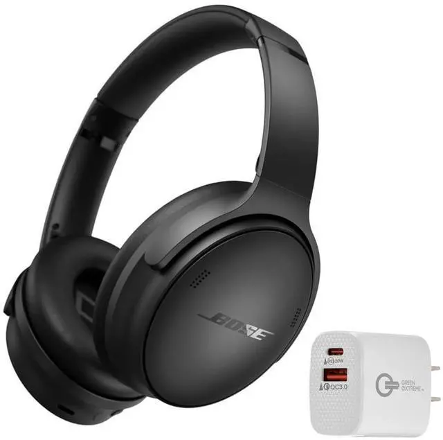 Alt view image 2 of 7 - QuietComfort Headphones - Wireless Bluetooth Headphones Bundle (Black) | Active Over Ear Noise Cancelling and Mic + Desktop Headphone Stand + Green Extreme Dual Wall Charger