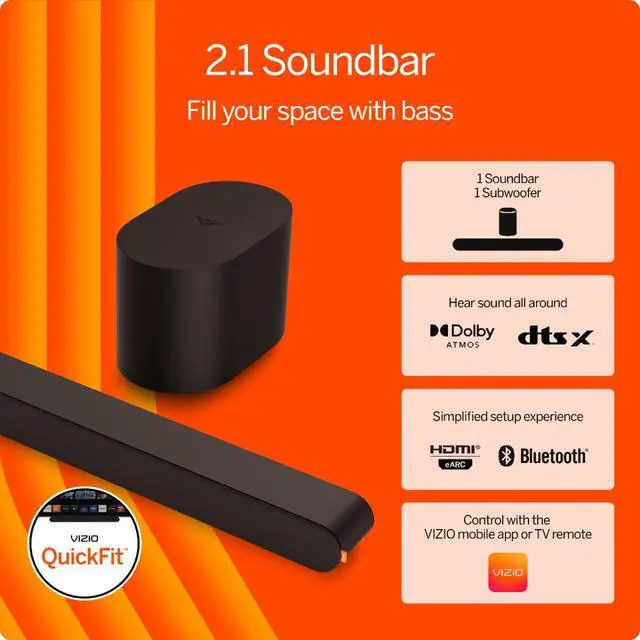 Alt view image 2 of 7 - 2.1 Soundbar, Wireless Subwoofer w/Dolby Atmos & DTS:X, Bluetooth Speaker, QuickFit Compatible SV210M-08 (New, 2024 Model)