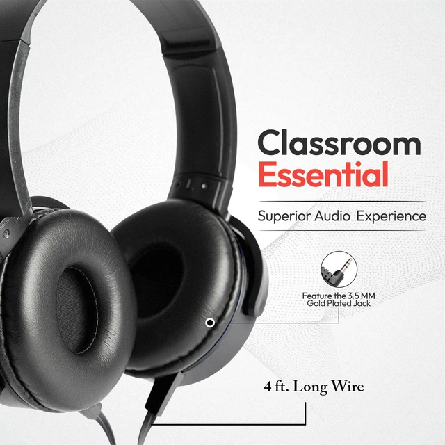 Alt view image 4 of 6 - Bulk Headphones for Classroom, 12 Pack Durable Wired School Headphones for Students. Teacher Must Haves Supplies from Elementary to College (Black Color)