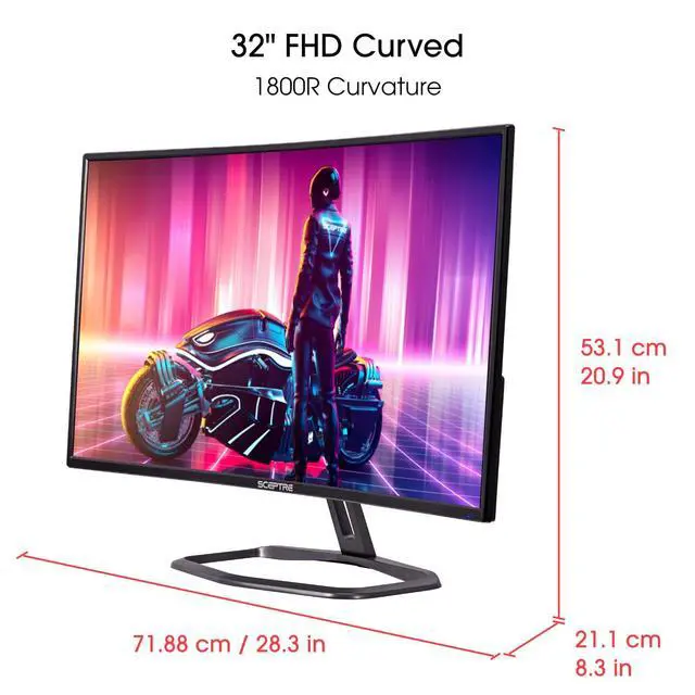 Alt view image 3 of 6 - Curved 32" FHD 1080p Gaming Monitor Up to 240Hz 1ms 99% sRGB AMD FreeSync Premium Build-in Speakers, HDMI x3 Displayport Machine Black (C325B-FWD240)