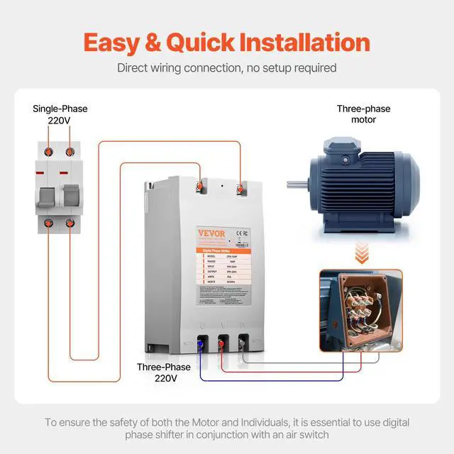 Alt view image 6 of 7 - 3 Phase Converter - 15HP 53A 220V Single Phase to 3 Phase Converter, 220V Input/Output, Digital Phase Shifter for Residential & Light Commercial Use (One Converter for One Motor Only)