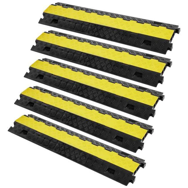 Main image of 5 PCs TPU Cable Protector Ramp - Heavy Duty 2-Channel Speed Bumps for Road, Odor-Free Eco-Friendly TPU with TPR Cover, for Driveway, Hose, Floor Cord Cover, 22,000 lbs/Axle Capacity