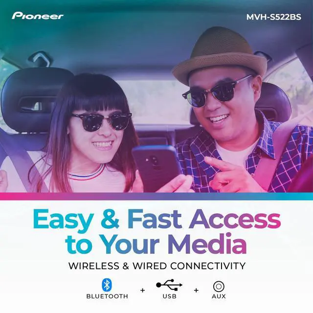 Alt view image 3 of 7 - MVH-S522BS 1-Din Car Stereo with Bluetooth, USB, AM/FM Radio | Digital Media Receiver, SiriusXM, Color Change, 50W x 4 Output, 13-Band EQ, iPhone/Android Compatible, Hi-Volt RCA Preouts