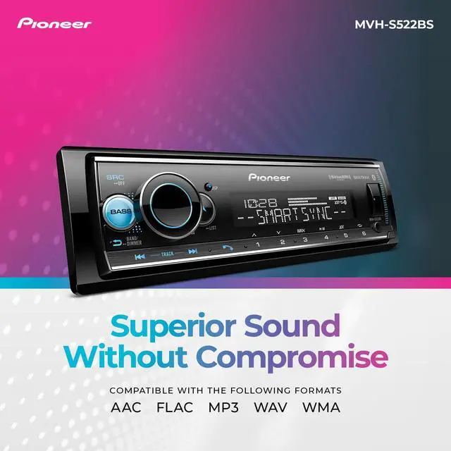Alt view image 6 of 7 - MVH-S522BS 1-Din Car Stereo with Bluetooth, USB, AM/FM Radio | Digital Media Receiver, SiriusXM, Color Change, 50W x 4 Output, 13-Band EQ, iPhone/Android Compatible, Hi-Volt RCA Preouts