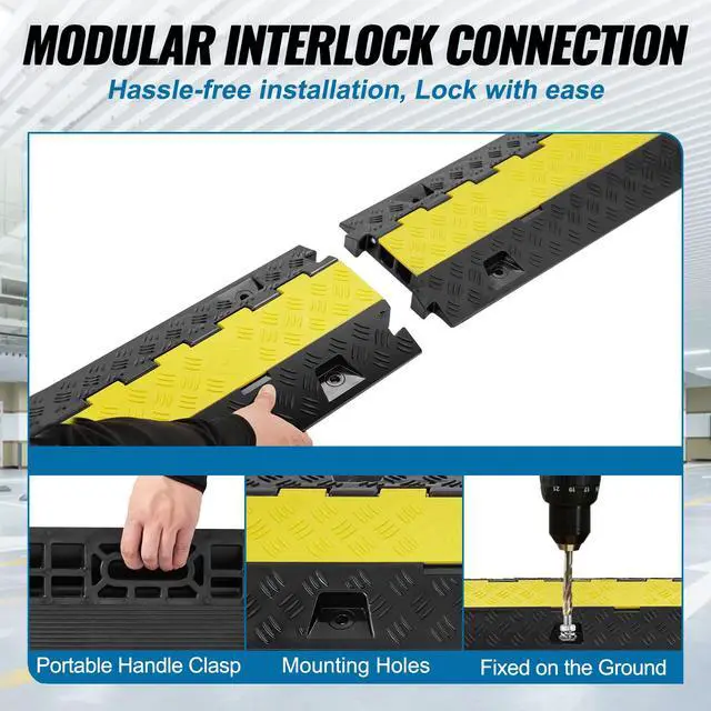 Alt view image 6 of 7 - 5 PCs TPU Cable Protector Ramp - Heavy Duty 2-Channel Speed Bumps for Road, Odor-Free Eco-Friendly TPU with TPR Cover, for Driveway, Hose, Floor Cord Cover, 22,000 lbs/Axle Capacity