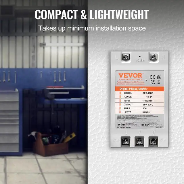 Alt view image 3 of 7 - Single Phase to 3 Phase Converter - 10HP 30A 220V Input/Output Digital Phase Shifter for Residential & Light Commercial Use (One Converter for One Motor Only)