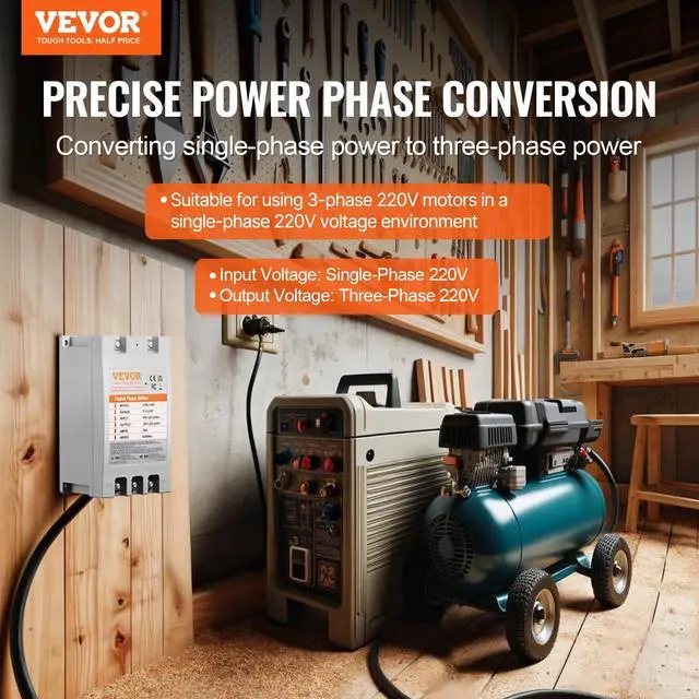 Alt view image 2 of 7 - Single Phase to 3 Phase Converter - 10HP 30A 220V Input/Output Digital Phase Shifter for Residential & Light Commercial Use (One Converter for One Motor Only)