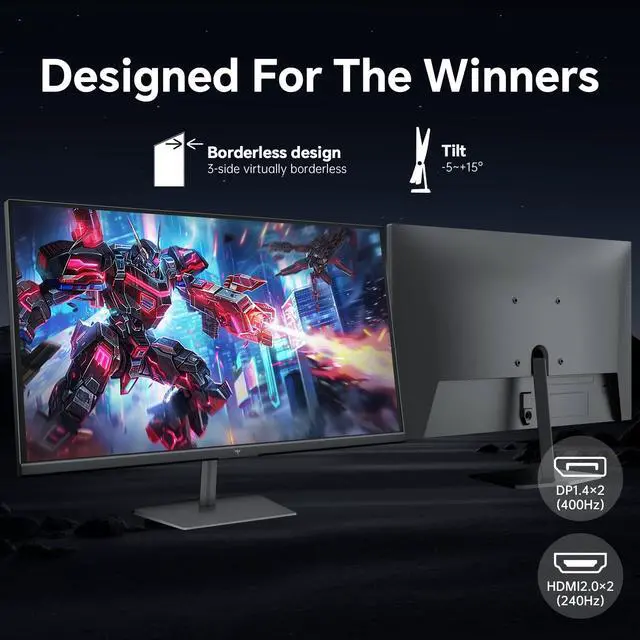 Alt view image 5 of 6 - 24.5 Inch 400Hz Gaming Monitor, 240Hz Monitor 1080P, Fast IPS, H25X7 | Adaptive Sync w/ 1ms, HDR 400, 128%sRGB, HDMI DisplayPort, 360Hz Monitors for Gamer, Tilt Adjustable, Eye Care, VESA Mount