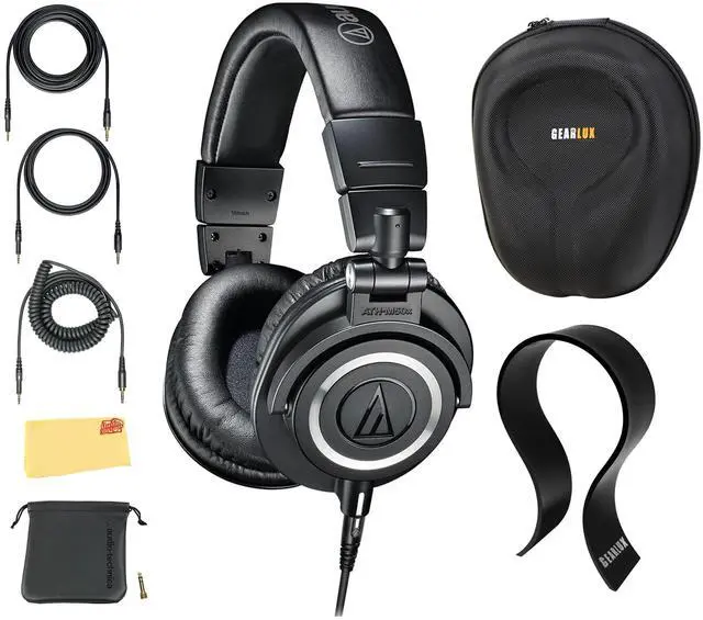 Main image of ATH-M50x Professional Monitor Headphones - Black Bundle with Case, Stand, and Austin Bazaar Polishing Cloth