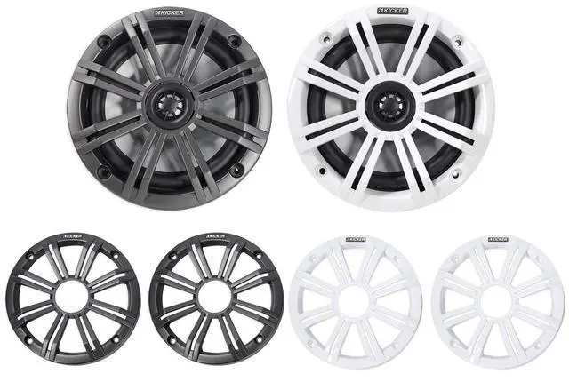 Alt view image 2 of 7 - Pair 45KM654 6.5" 390w Marine Boat Speakers KM65 w/Charcoal with White Grilles Bundle with 2 Rockville MAC65B 6.5" Black Aluminum Wakeboard Tower Speaker Pod Enclosures