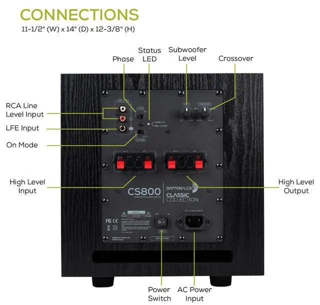Alt view image 5 of 6 - Classic CS800 8" 150W Powered Subwoofer with Class-D Amplifier, Deep Bass and Clean Design for Home Theater & Music Black