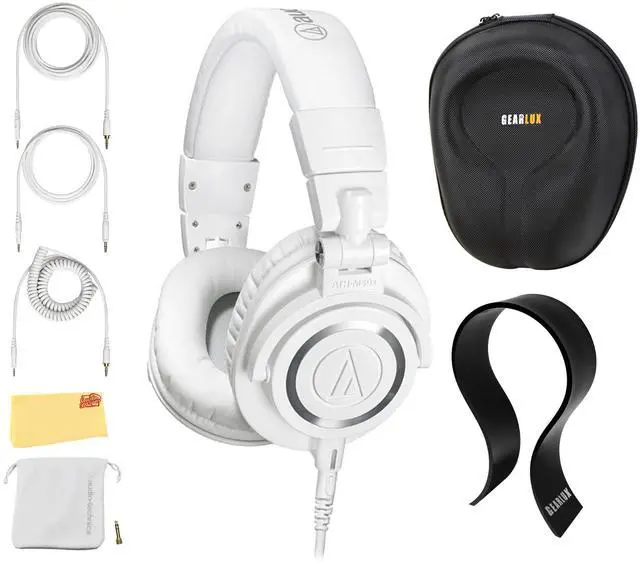 Main image of ATH-M50x Professional Monitor Headphones - White Bundle with Case, Stand, and Austin Bazaar Polishing Cloth
