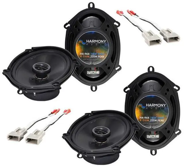Main image of Fits Ford Thunderbird 1989-1997 5x7 6x8 Speakers with Harness | Car-ready Rhythm Series 225 Watt pair, plug-and-play wiring, no splicing needed, direct factory replacement