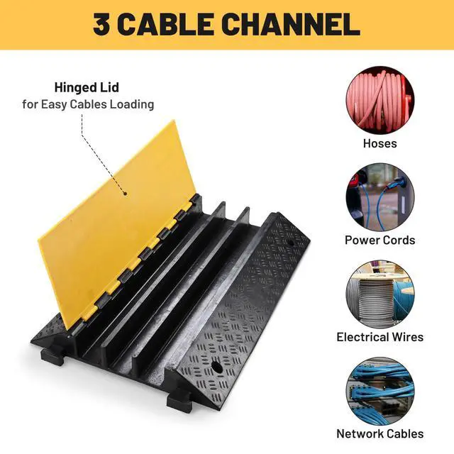 Alt view image 2 of 7 - Cable Ramp Protector 3 Channel Garden Hose Protecitive 44000 Lbs Load Capacity Heavy Duty, 35.43"x23.62"x4.33" Speed Bump for Road, Driveway, Walkway and Commercial Use
