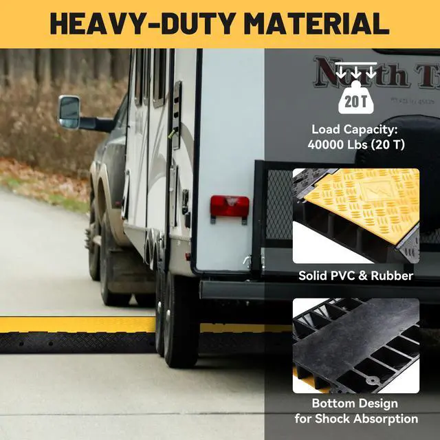 Alt view image 4 of 7 - Cable Ramp Protector 3 Channel Garden Hose Protecitive 44000 Lbs Load Capacity Heavy Duty, 35.43"x23.62"x4.33" Speed Bump for Road, Driveway, Walkway and Commercial Use