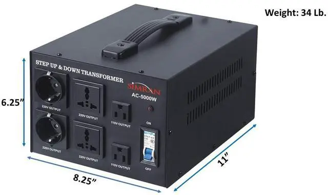 Main image of AC-5000 Step Up/Down Voltage Transformer Power Converter for Conversion Between 110 Volt and 220 Volts with Circuit Breaker, CE Certified, 5000 Watts, Black