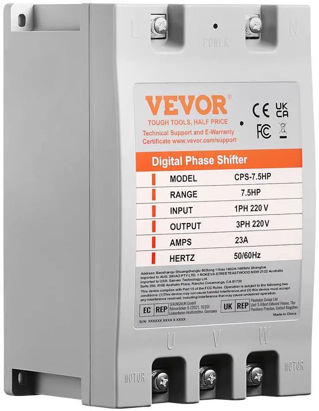 Main image of 3 Phase Converter - 7.5HP 23A 220V Single Phase to 3 Phase Converter, 220V Input/Output, Digital Phase Shifter for Residential & Light Commercial Use (One Converter for One Motor Only)