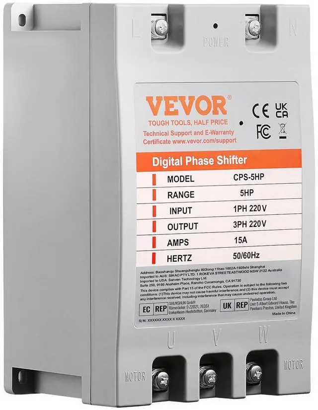 Main image of 3 Phase Converter - 5HP 15A 220V Single Phase to 3 Phase Converter, Digital Phase Shifter for Residential and Light Commercial Use, 220V Input/Output (One Converter for One Motor Only)