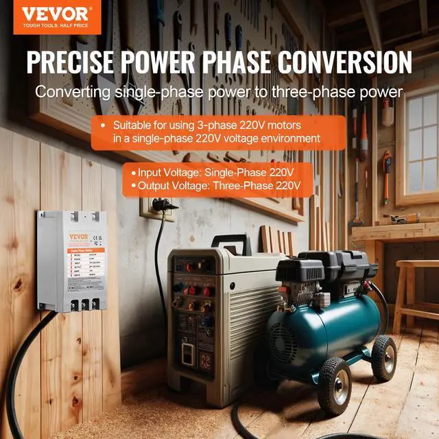 Alt view image 2 of 7 - 3 Phase Converter - 5HP 15A 220V Single Phase to 3 Phase Converter, Digital Phase Shifter for Residential and Light Commercial Use, 220V Input/Output (One Converter for One Motor Only)