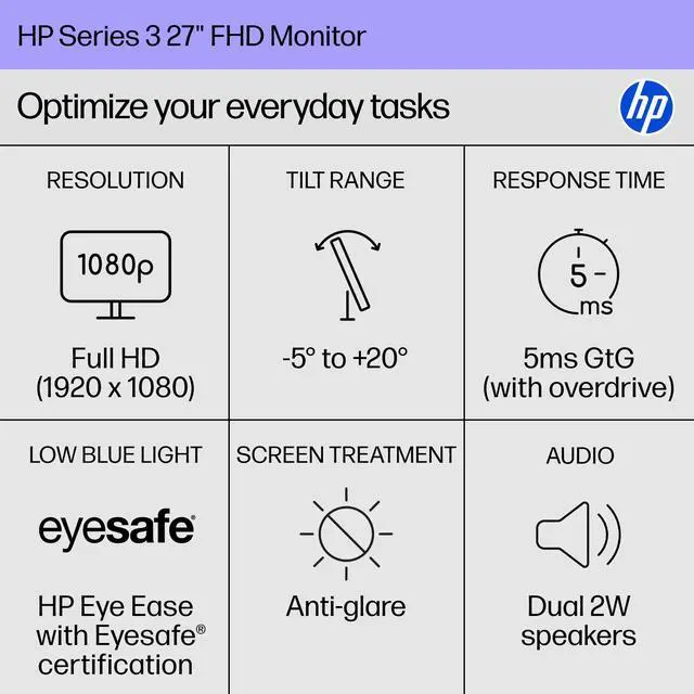 Alt view image 2 of 7 - Series 3 27 inch FHD Monitor, Full HD Display (1920 x 1080), IPS Panel, 1300:1 Contrast Ratio, 250 Nits, Eye Ease with Eyesafe Certification, Black, 327se (2025)