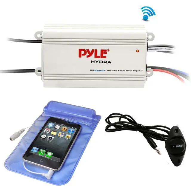 Alt view image 4 of 5 - 51KM604WL KM 6.5" 150 Watts Max Power 4 ohms RGB LED Marine Coaxial Speakers (Pair), LED Controller, 4 Channel Bluetooth Waterproof Power Amplifier, 50 Feet 16 Gauge Speaker Wire