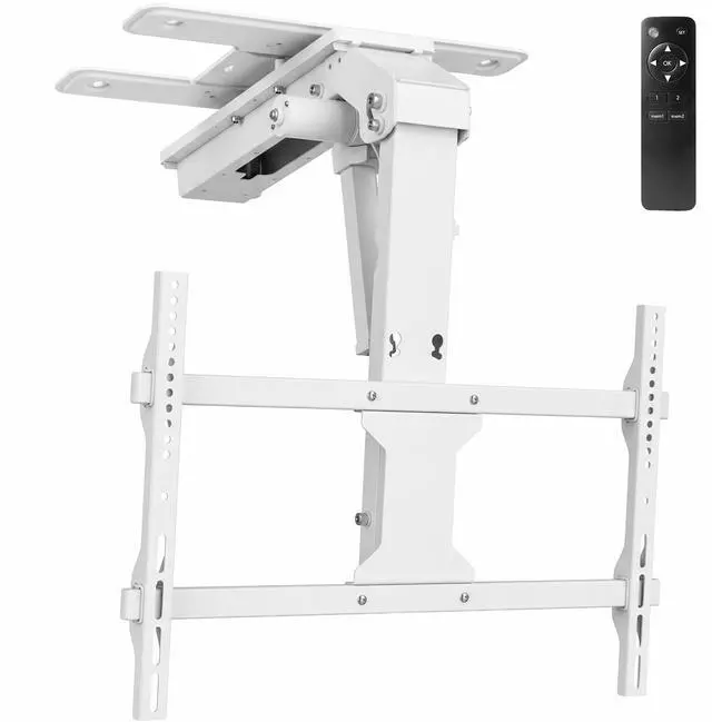 Main image of Swivel Electric Ceiling TV Mount, 37-70 in Screens, MOUNT-E-FD75CW-S | White, Swiveling, Large Motorized Flip Down, Flat Roof VESA Mount, Heavy Duty Steel, App and Voice Control, Holds 99 lbs