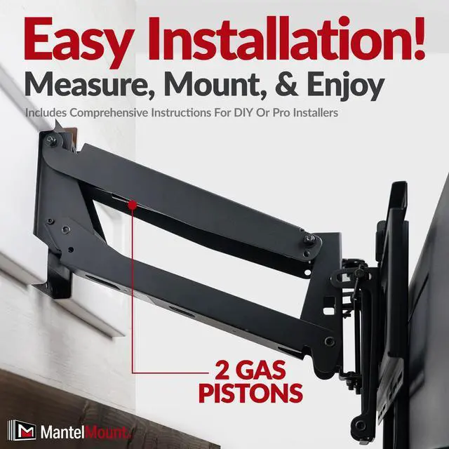 Alt view image 2 of 2 - MM540 - Above Fireplace Pull Down TV Mount for 44" to 80" Screen TVs to 90 lbs, with Patented auto-straightening, Adjustable Stops, Heat Sensor Handles & Paintable Covers