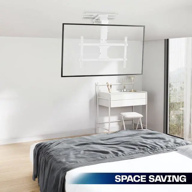 Alt view image 4 of 7 - Swivel Electric Ceiling TV Mount, 37-70 in Screens, MOUNT-E-FD75CW-S | White, Swiveling, Large Motorized Flip Down, Flat Roof VESA Mount, Heavy Duty Steel, App and Voice Control, Holds 99 lbs